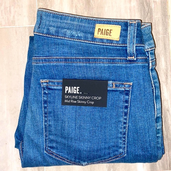 Paige Skyline Skinny Crop, Distressed, Mid-Rise, 27x25, NWT, $219 MSRP - Picture 2 of 14